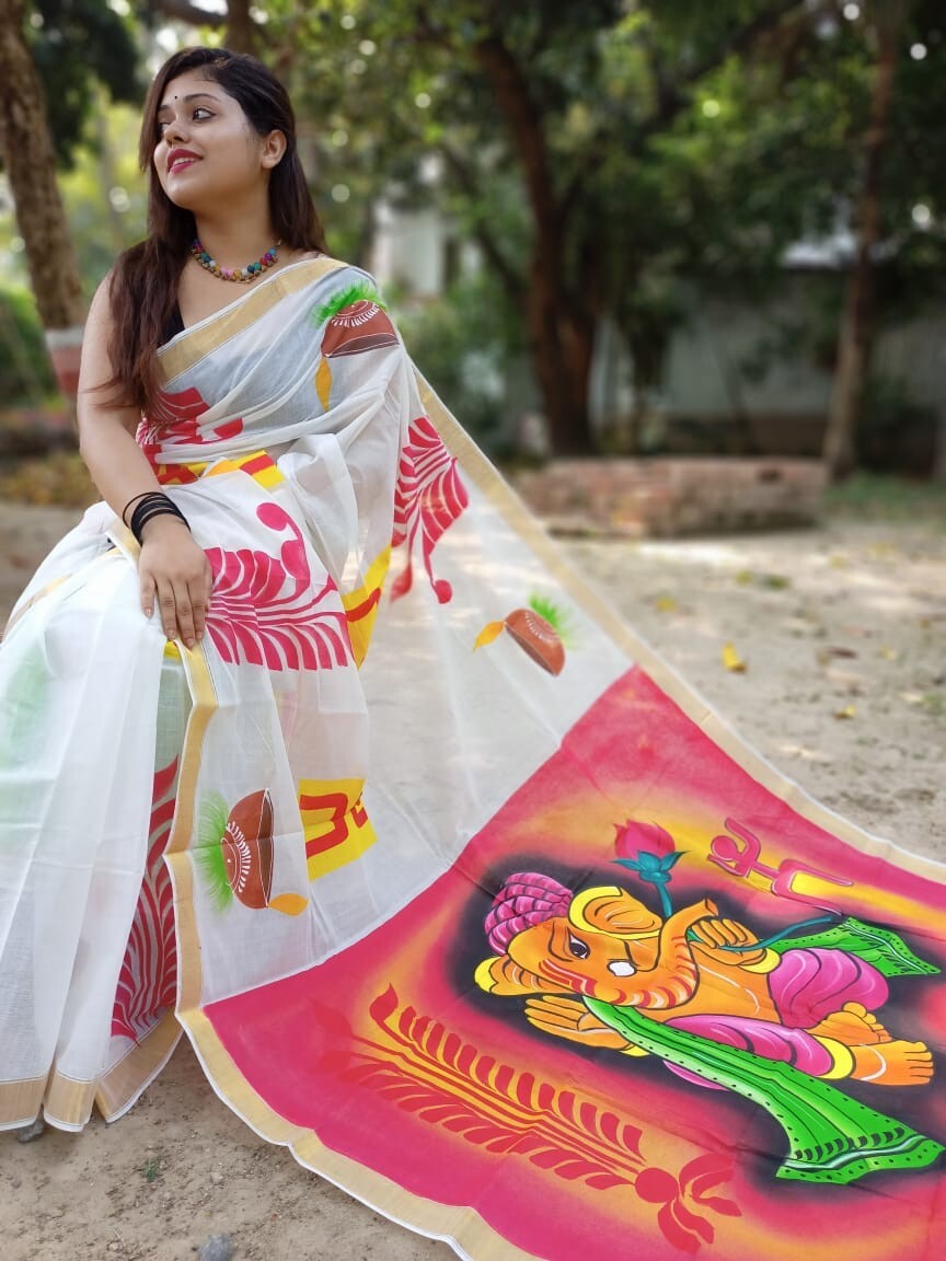 “Kerala Kasavu Saree | The Classic White and Gold Combo”