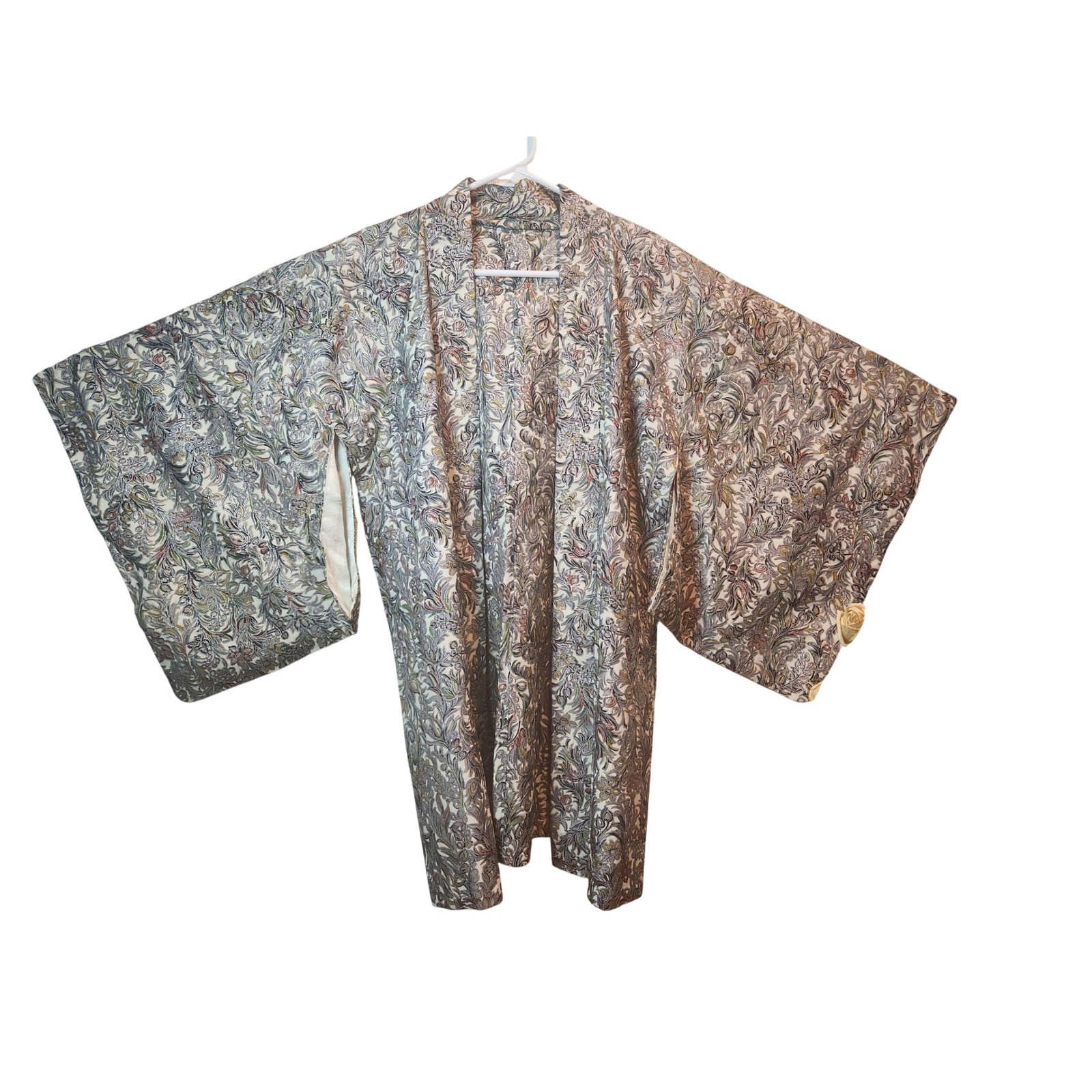 Artisan Silk Kimono Jacket Small Floral Brocade Jacquard Handmade Japan Style