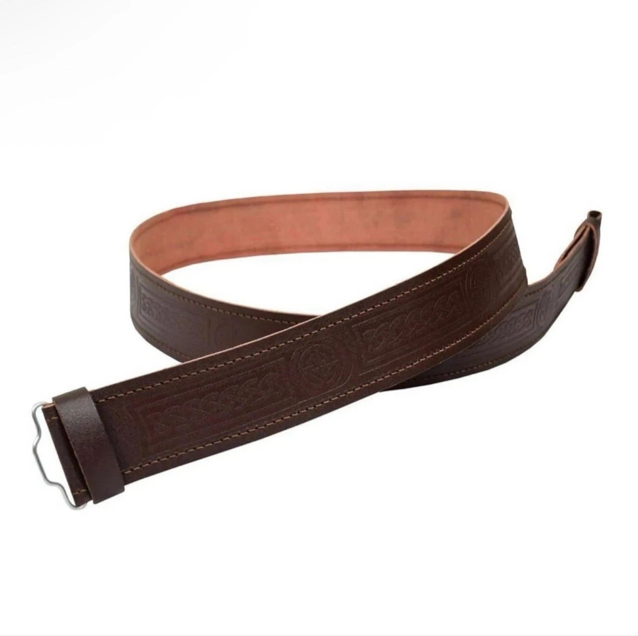 CC Leather Kilt Belt Adjustable size for Kilts Highland Brown Thistle Embosse