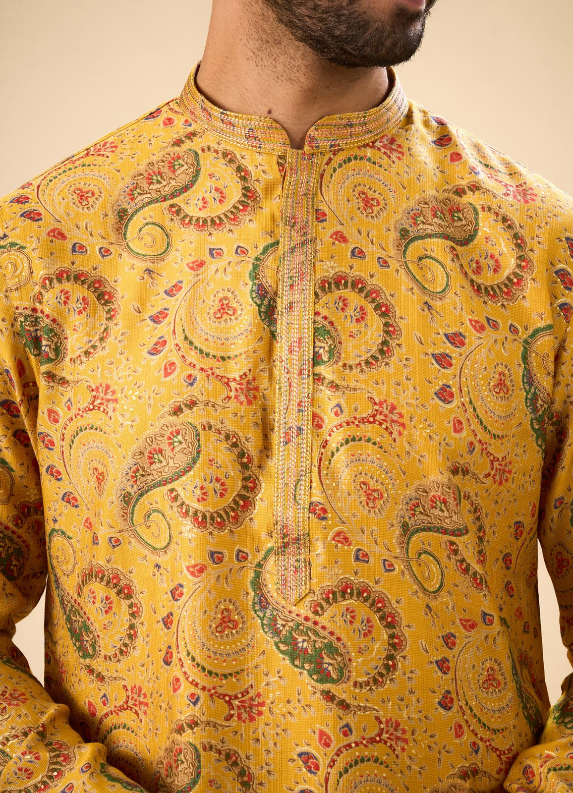 Sunset Mustard Elegance Kurta Pajama Set Mens Size 40/L New US Seller