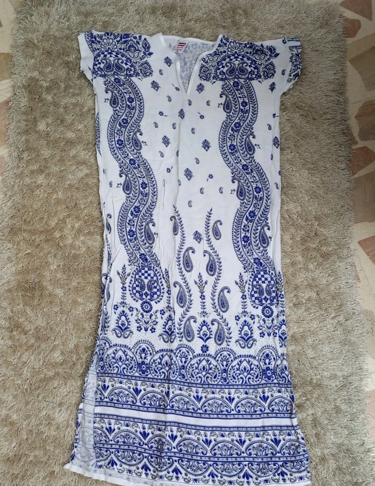 Traditional Egyptian 100% Cotton Blue And White Dress Medle East For Women