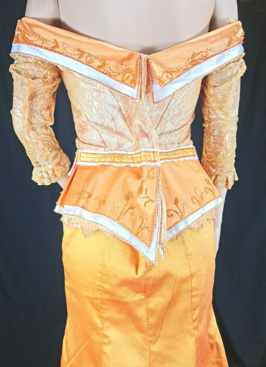 Cambodia Khmer Traditional Out fit Women Size M Gold Lace Pamong Mermaid Skirt