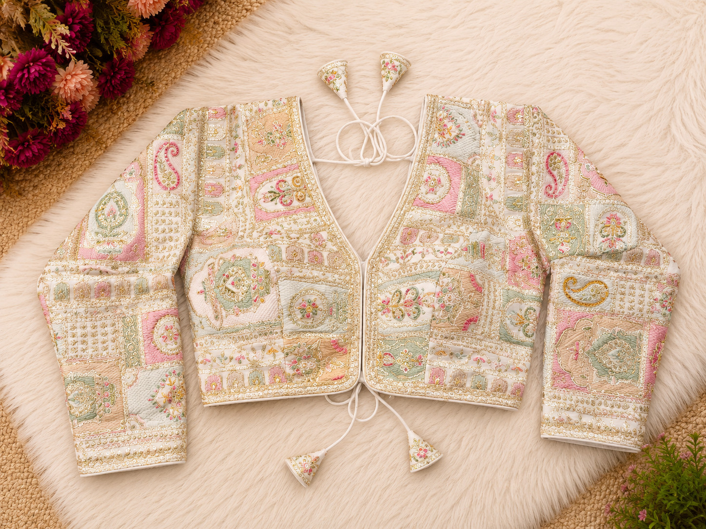 Silk Patchwork Embroidery Blouse Readymade Indian Designer 9 Colors Sz 38