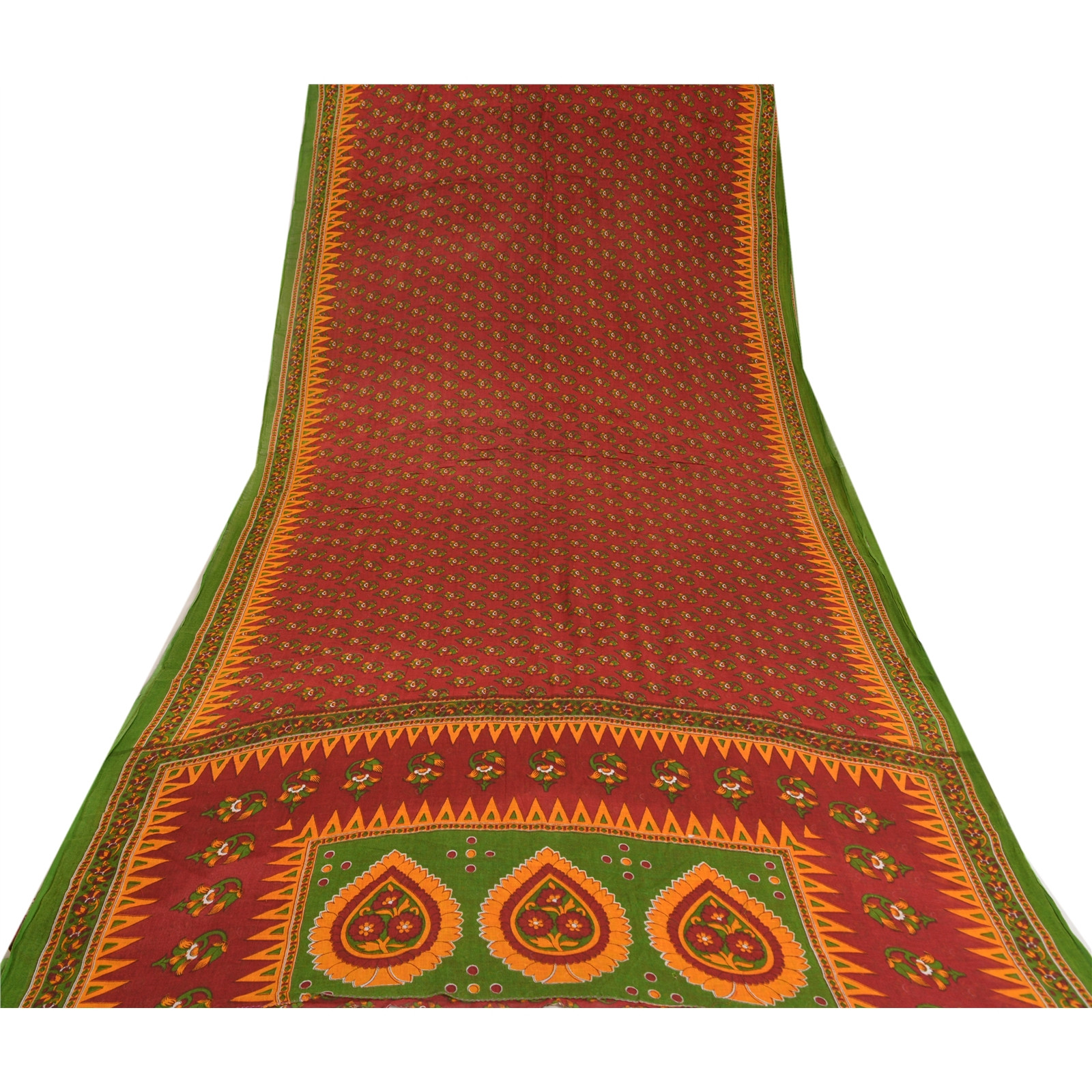 Sanskriti Vintage Sarees Dark Red 100% Pure Cotton Printed Sari 5Yd Craft Fabric