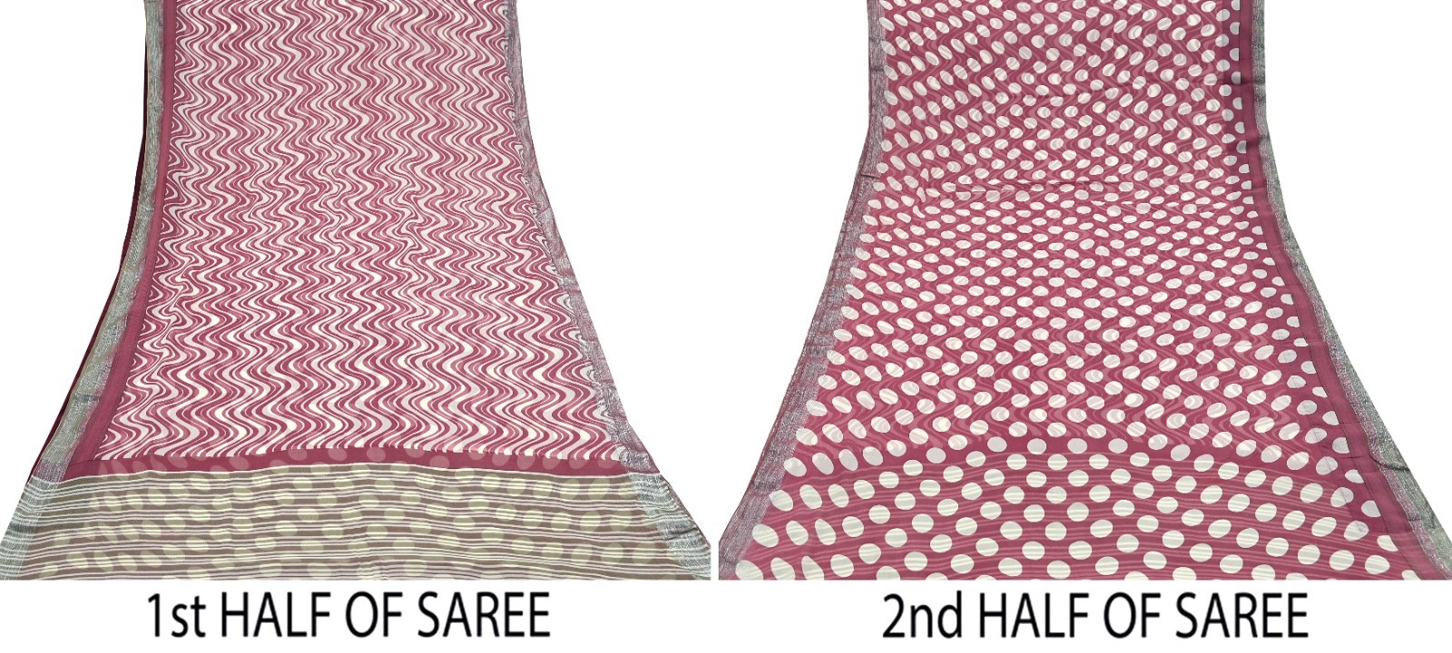 Vintage Pure Chiffon Silk Saree Printed Abstract 5 Yards Fabric DressMaking Zari