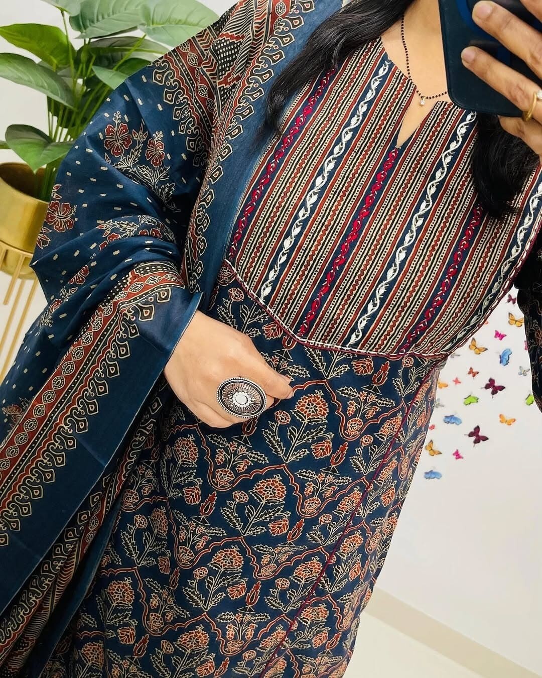 Indian Hand Block Printed Kurta Palazzo Dupatta Set Women Wear Salwar Kameez Set