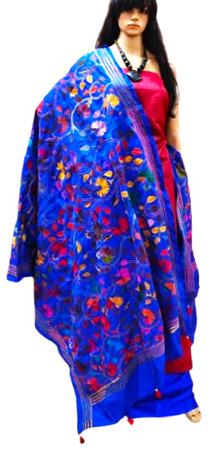 Indian KANTHA Embroidery Pure Tussar Silk Salwar Kameez Dress Material Suit