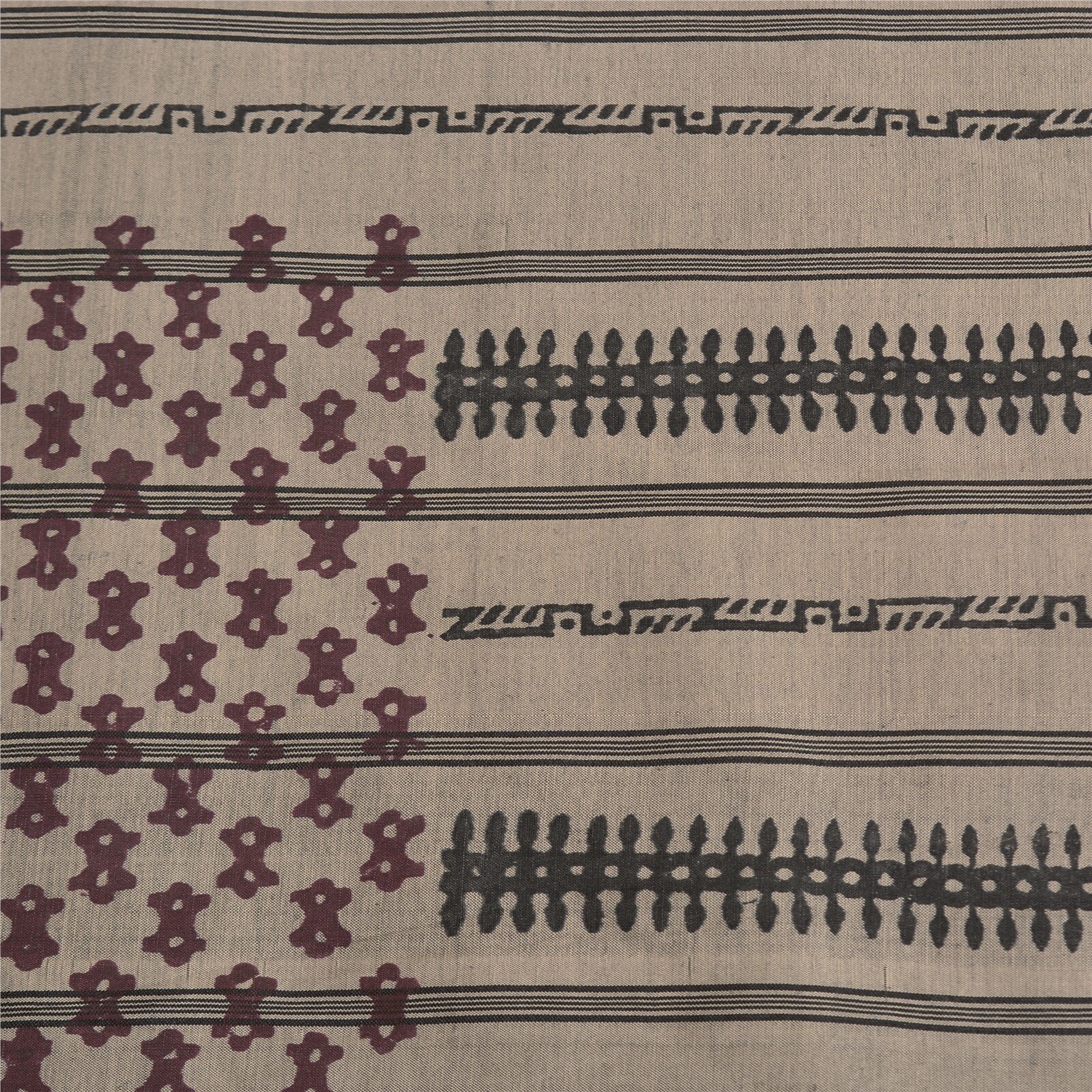 Sanskriti Vintage Grey Indian Sarees Blend Silk Hand-Block Printed Sari Fabric