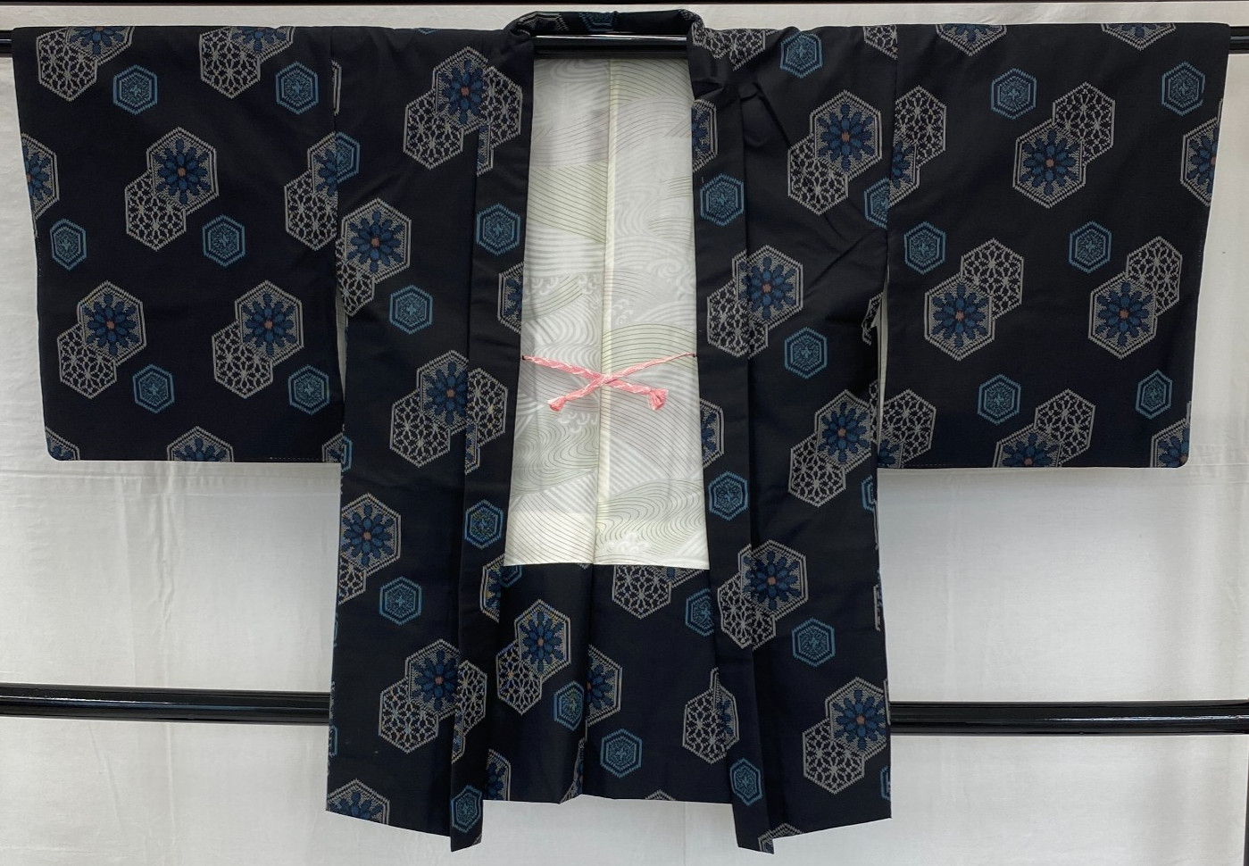 Japanese Vintage Kimono Haori Jacket Silk Black Oshima Traditional Authentic33in