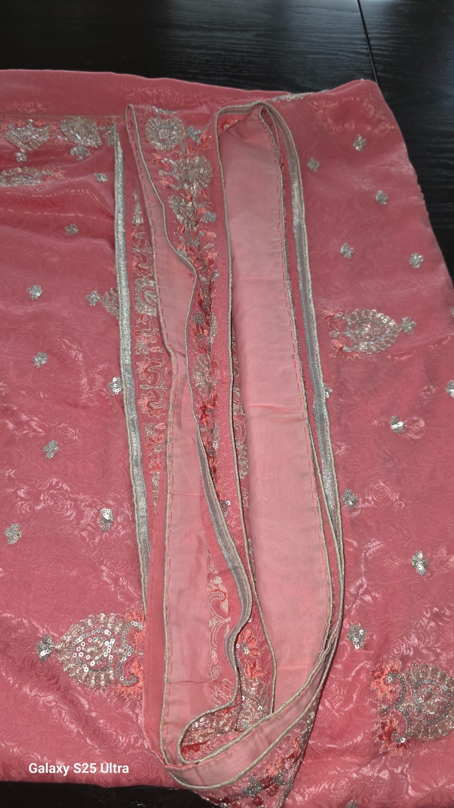 Elegant Pink & Silver Embroidered Chiffon Saree with Blouse Pieces ✨
