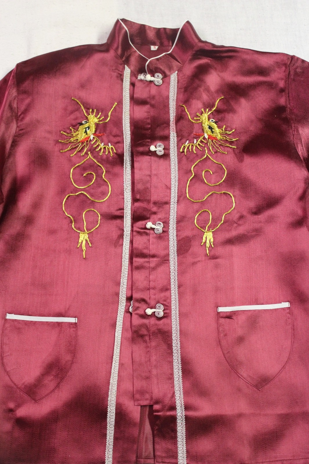 silk satin vintage Japanese full pajama set deep red women in robe box 