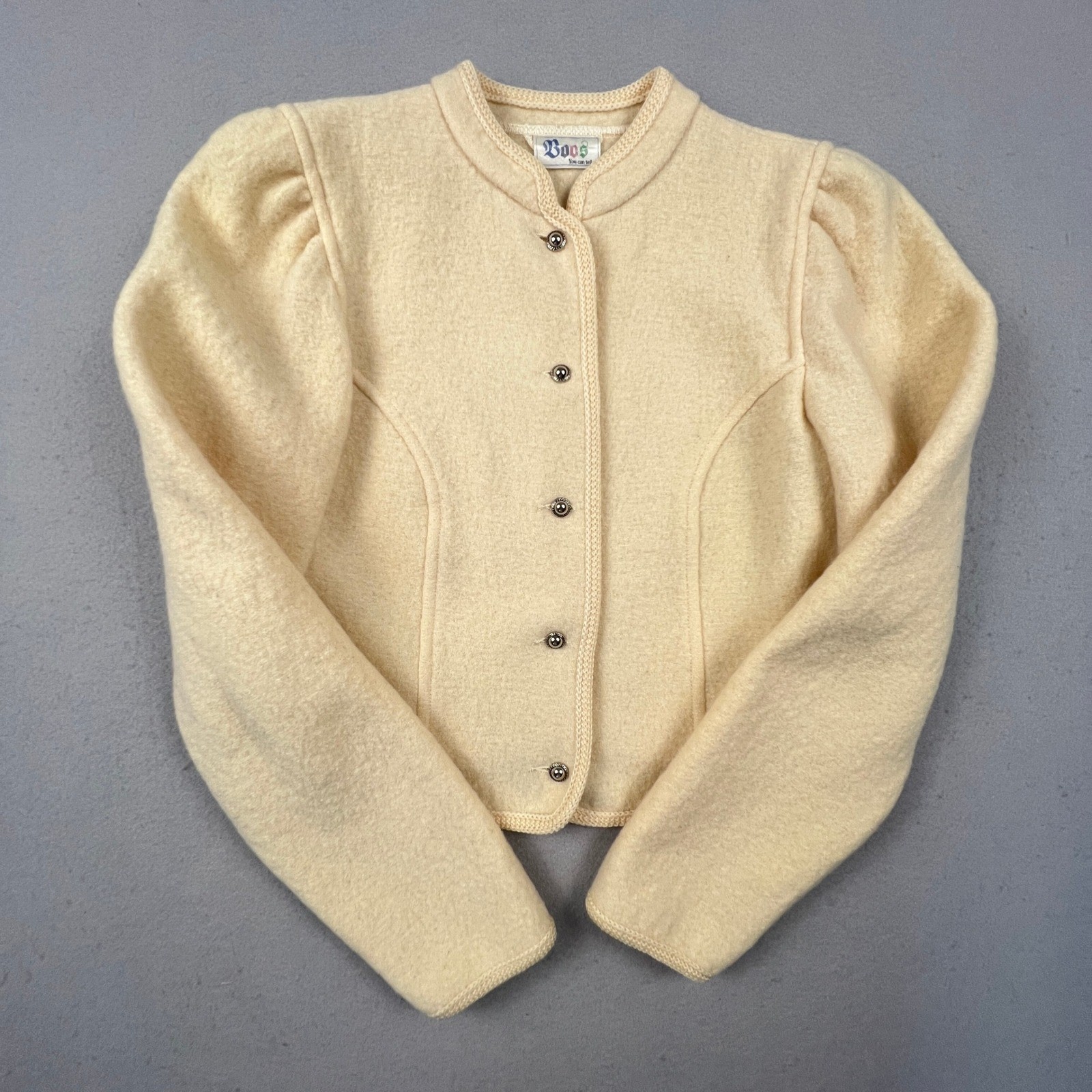 Boos Austrian Style Wool Jacket Womens 18 Scalloped Puff Shoulder Trachten Folk