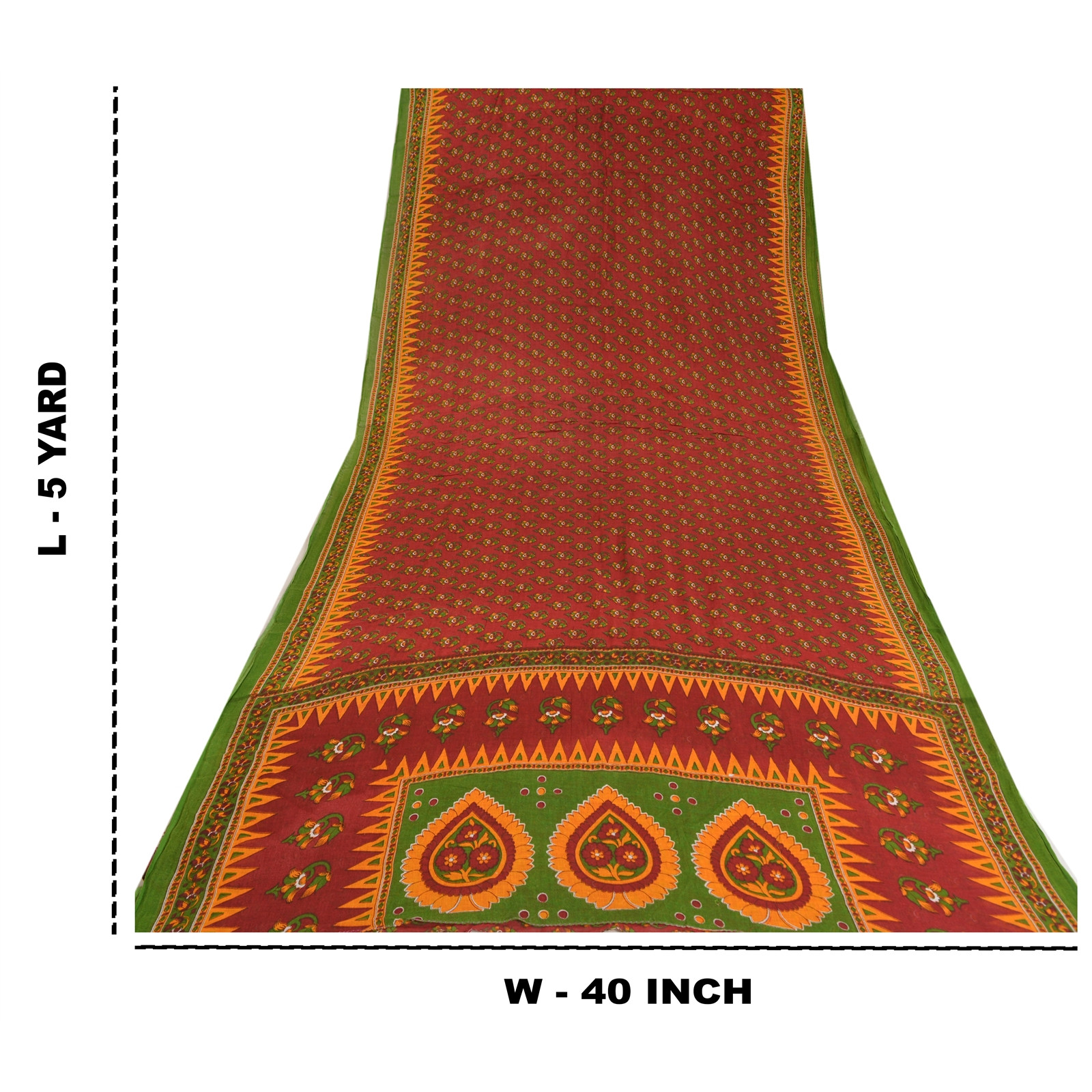 Sanskriti Vintage Sarees Dark Red 100% Pure Cotton Printed Sari 5Yd Craft Fabric