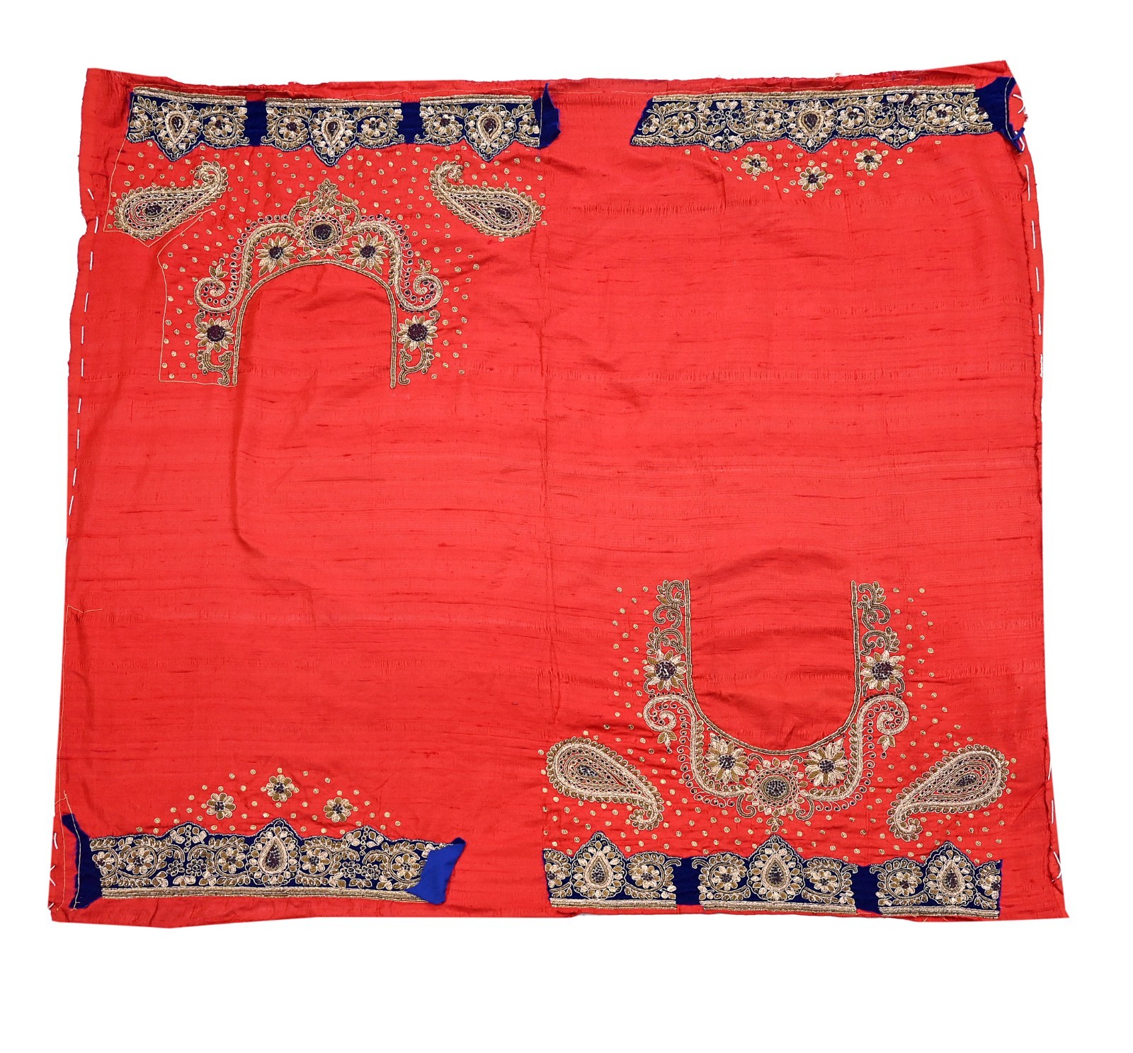 Heavy Red Raw Silk/Net Hand Embroidered Lehenga 3pcs Set By Designer Sabyasachi