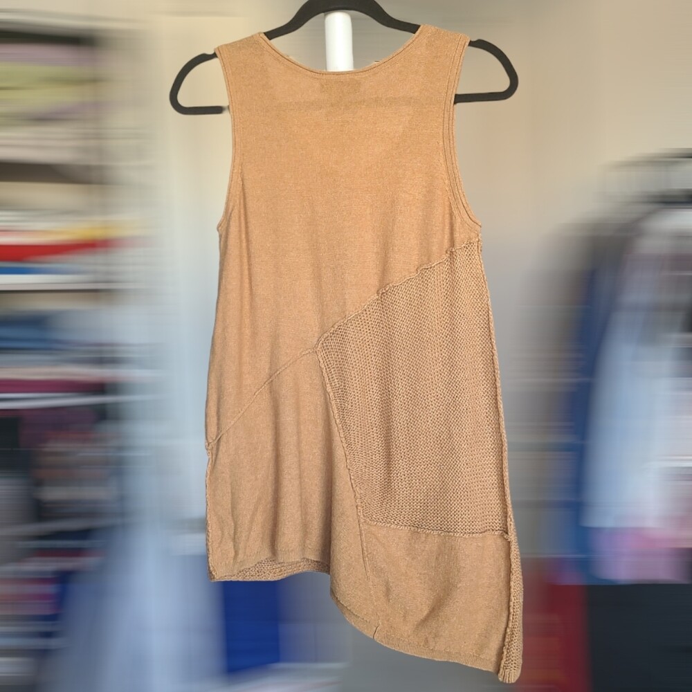 Donna Karan NY Womens Small Brown Sleeveless Top Knit Tunic Asymmetrical Shirt
