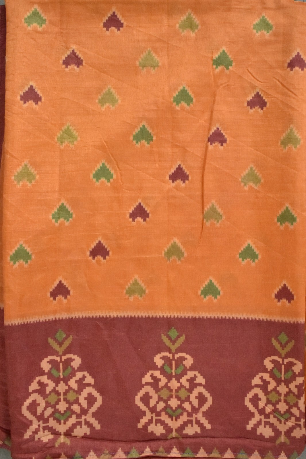 FNC Vintage Orange Sambalpuri Ikat Sarees Handwoven Art Silk Sari Fabric Antique