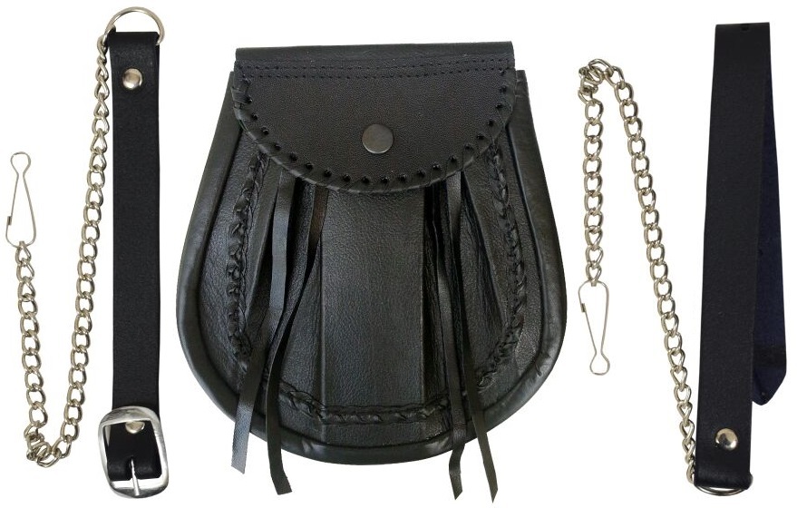 KILT SPORRAN JACOBITE DISTRESSED BLACK LEATHER LACED EDGE HIGHLANDWEAR FOR KILTS