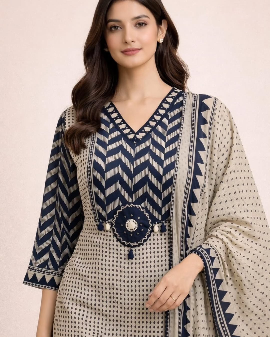 Indian Pakistani Heavy Cotton Kurta Set Women Party Wear Kurti Pant Dupatta Set