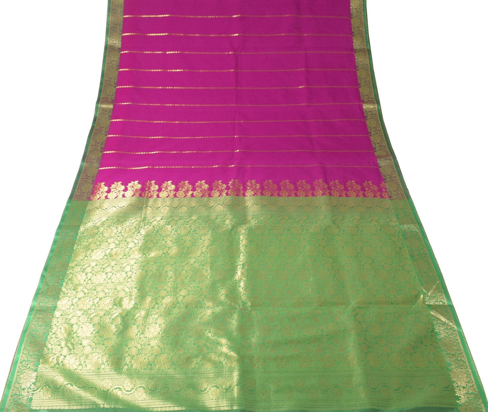 Sushila Vintage Purple Saree Green Border Pallu Banarasi Brocade Art Silk Sari C