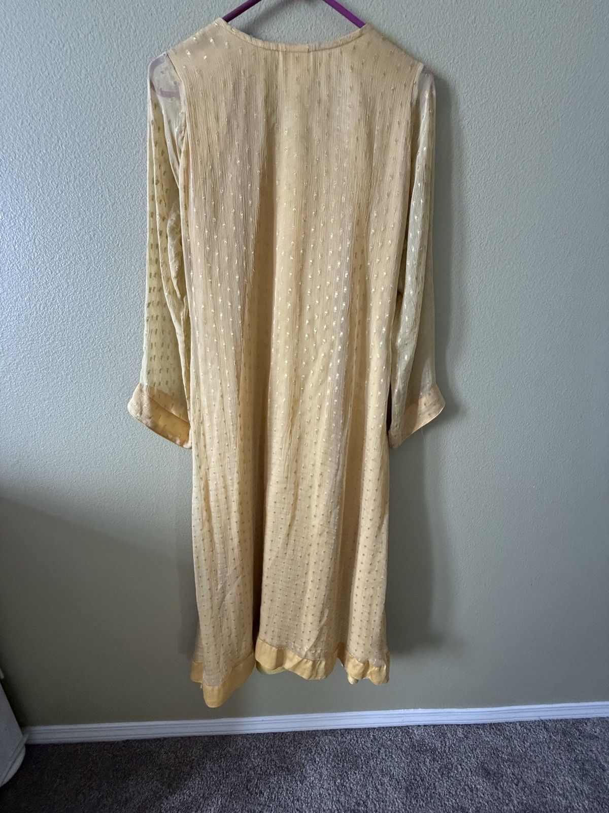 Yellow Open-Front Embroidered Chiffon Dress with Dupatta | Mehndi/Maiyon Outfit