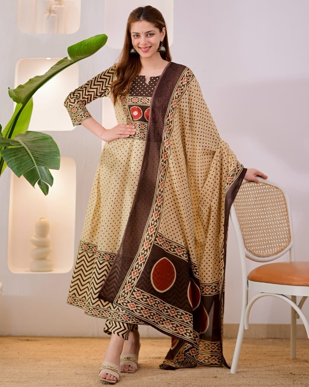 Beautiful Cotton Anarkali Kurti Pant Dupatta Set Indian Designer Top Kurta Set