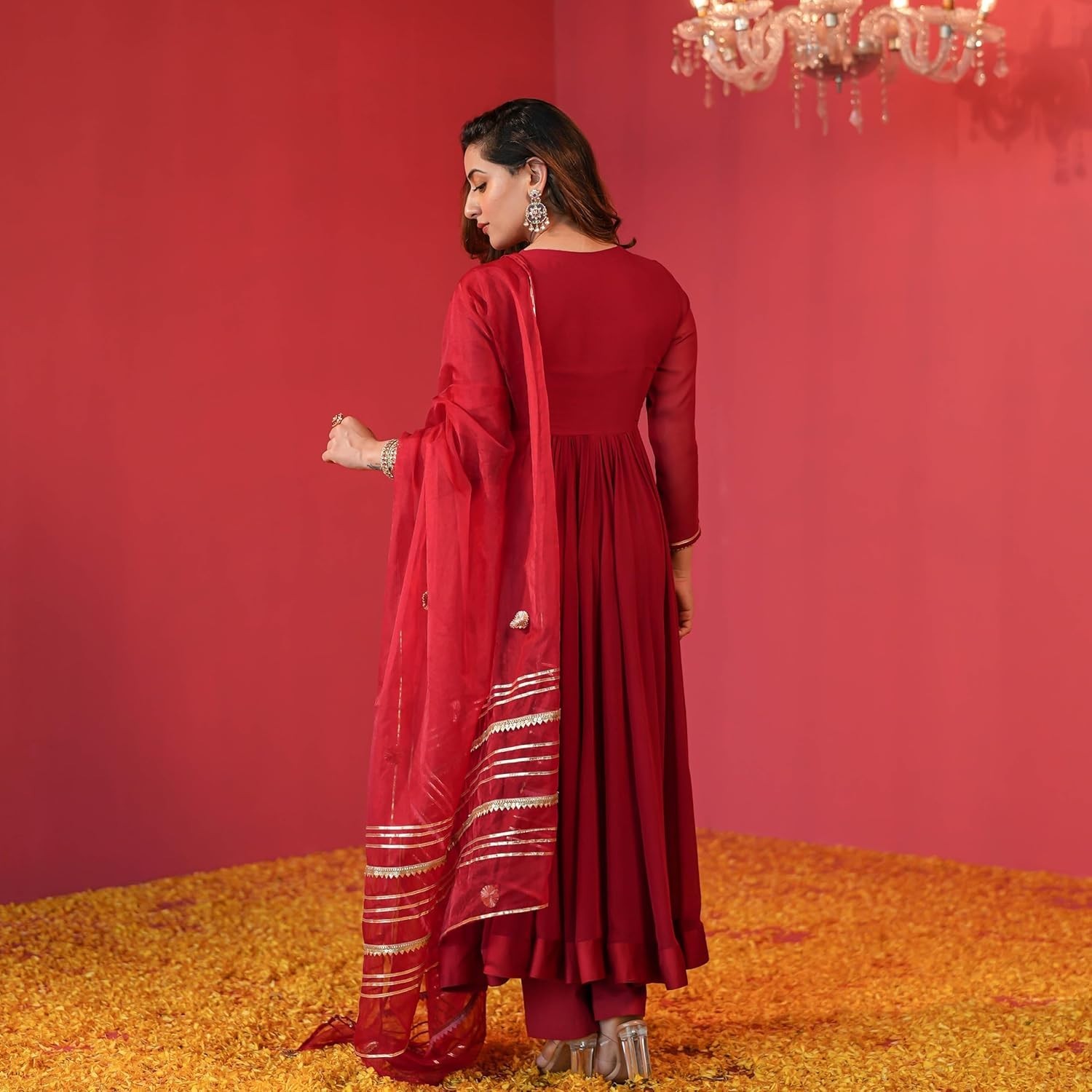 Women’s Rayon Blend Anarkali Solid Kurta with Pant & Dupatta
