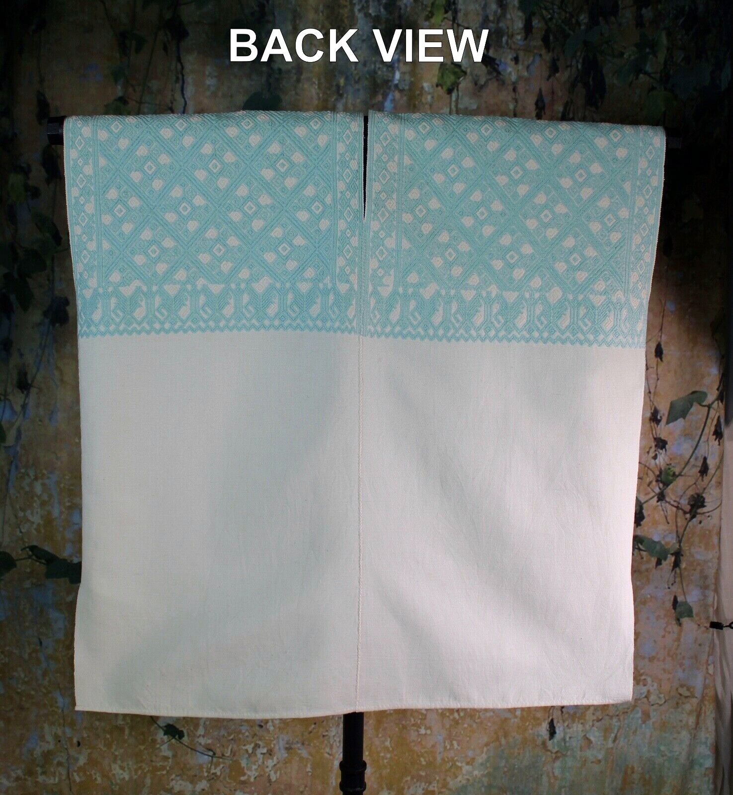M/L Huipil Aqua & Cream Handwoven Backstrap Loom Mayan Larrainzar Chiapas Mexico