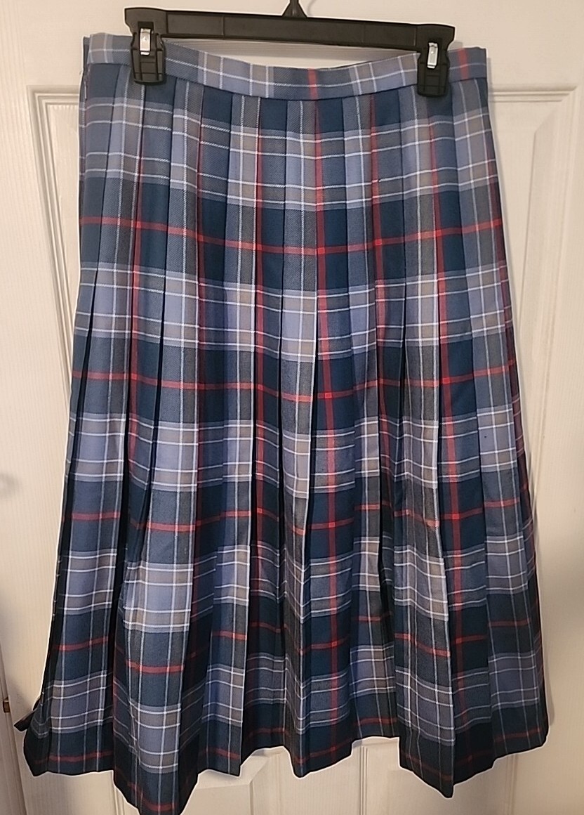 Womans Archie Brown & Son fully lined blue plaid wool kilt skirt 14