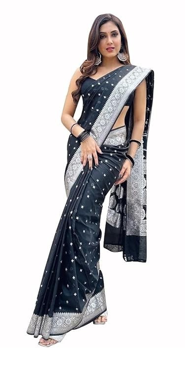 Women’s Kanjivaram Soft Pure Silk Banarasi Sarees With Blouse Piece