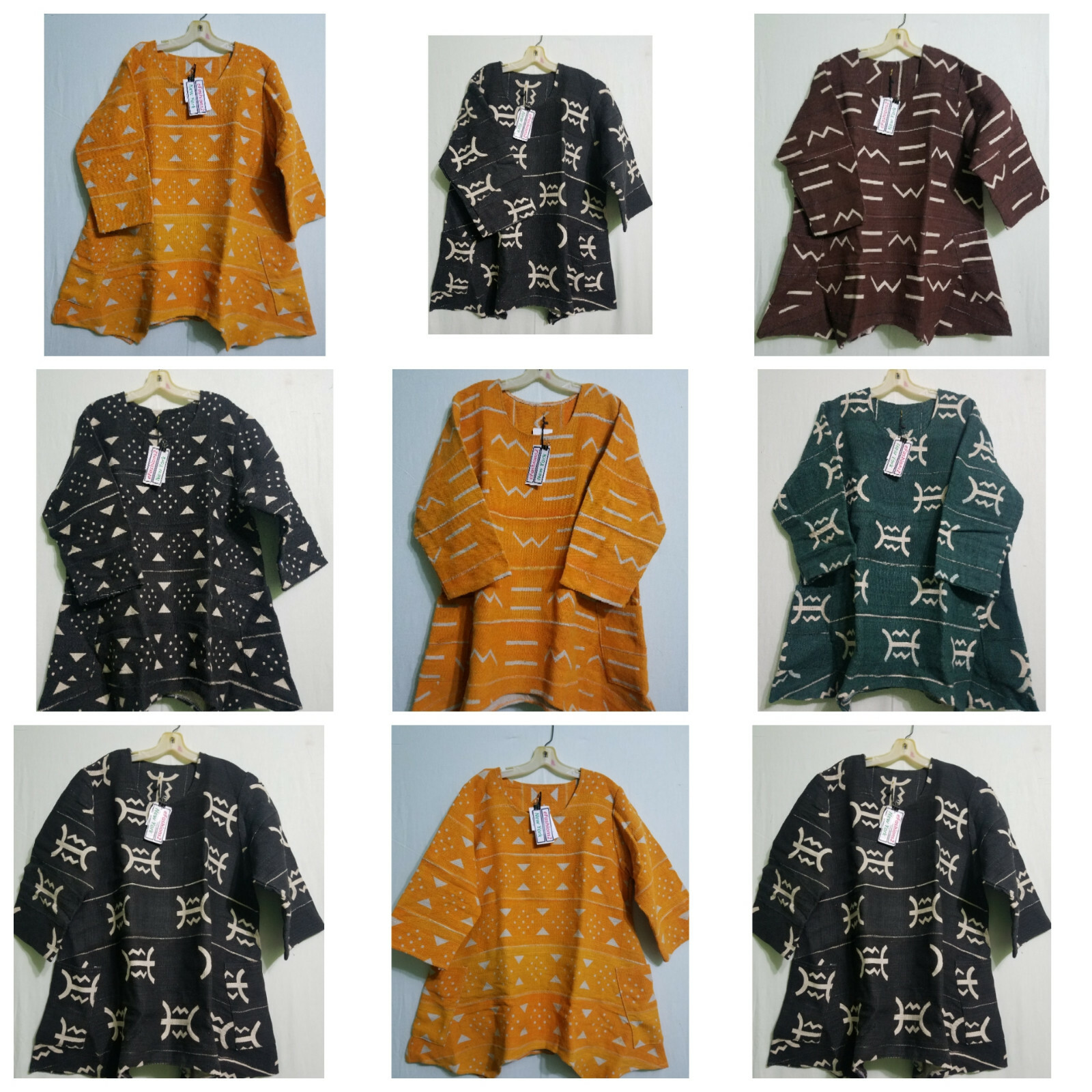 Men Women MudCloth Organic Cotton blouse top Dashiki shirt Free Size 50″ around