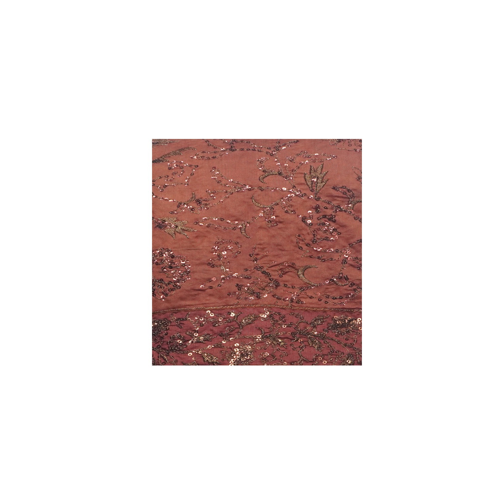 Vintage Brick Red Sarees 100% Pure Silk Hand Embroidered Sequins Sari 5YD Fabric