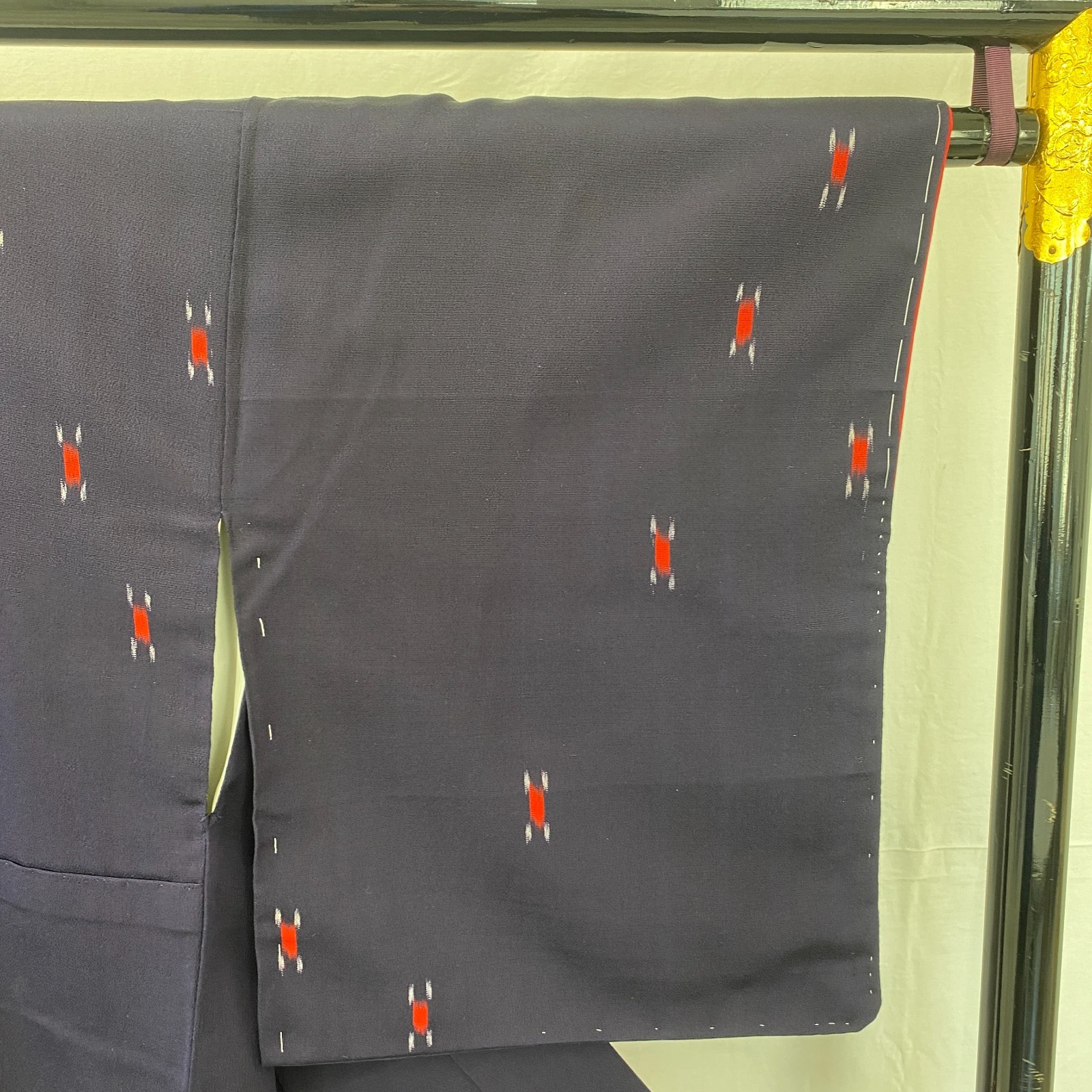 Japanese Vintage Kimono Polyester Navy Komon Traditional Authentic Length 55 in