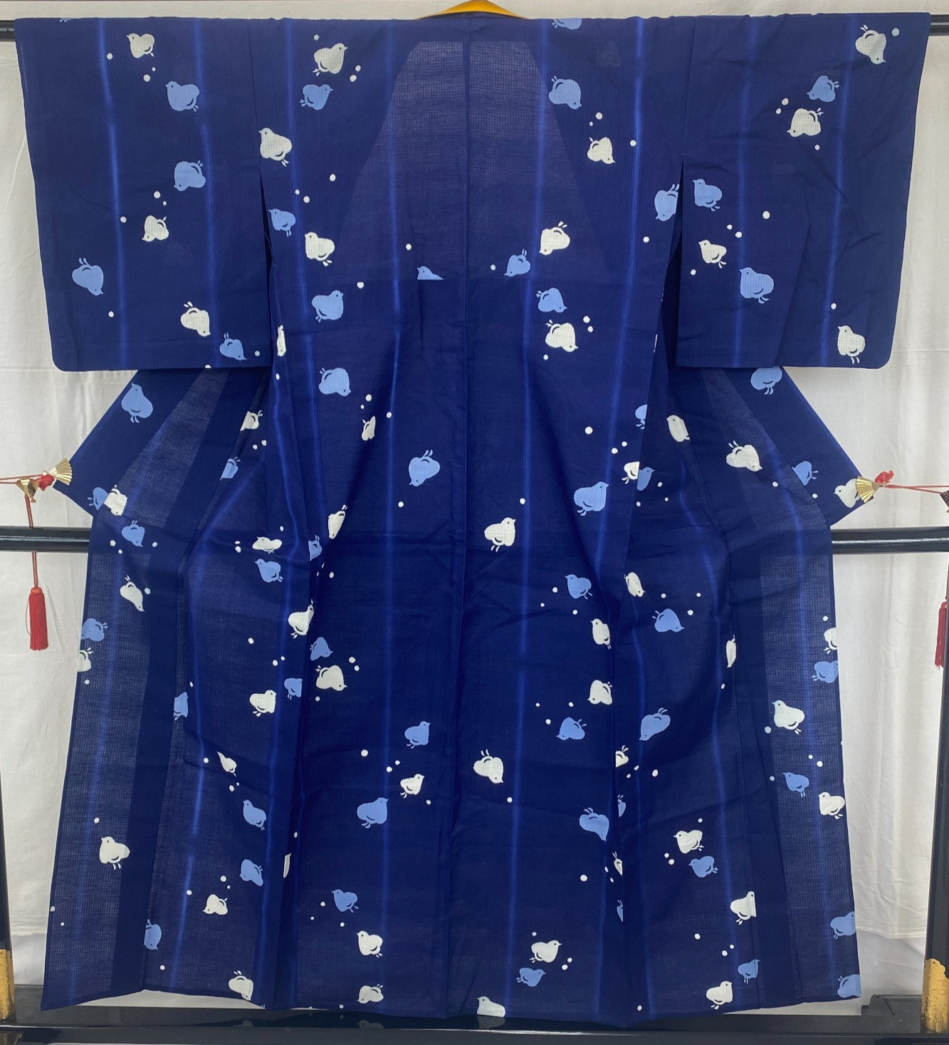 Japanese Vintage Kimono Cotton Blue No Lining Traditional Authentic Length 59 in