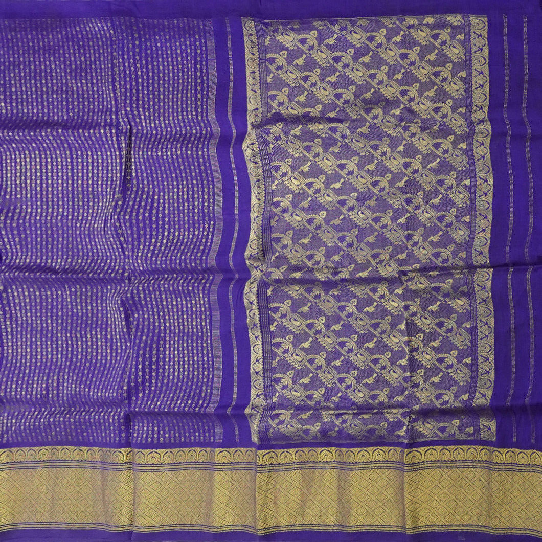Vintage Blue 100% Pure Silk Sarees Full Zari Handwoven Brocade Big Border Sari