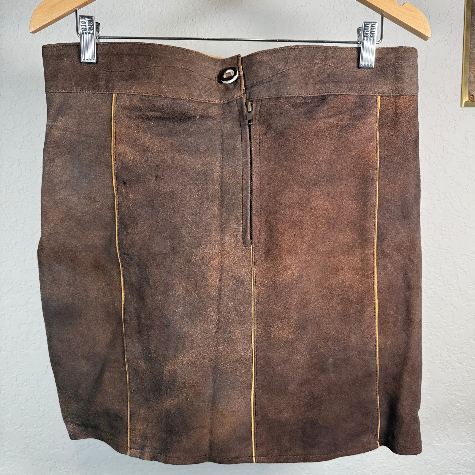 Authentic Suede Lederhosen Skirt Brown Embroidered Festival Oktoberfest Women