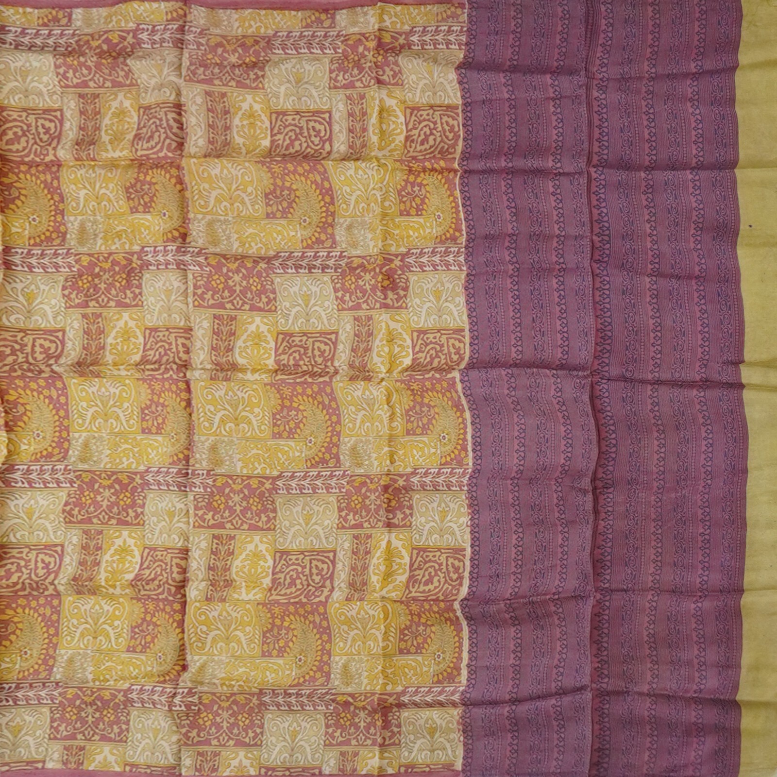 Vintage Mustard Sarees 100% Pure Silk Printed Indian Sari 5YD Soft Craft Fabric
