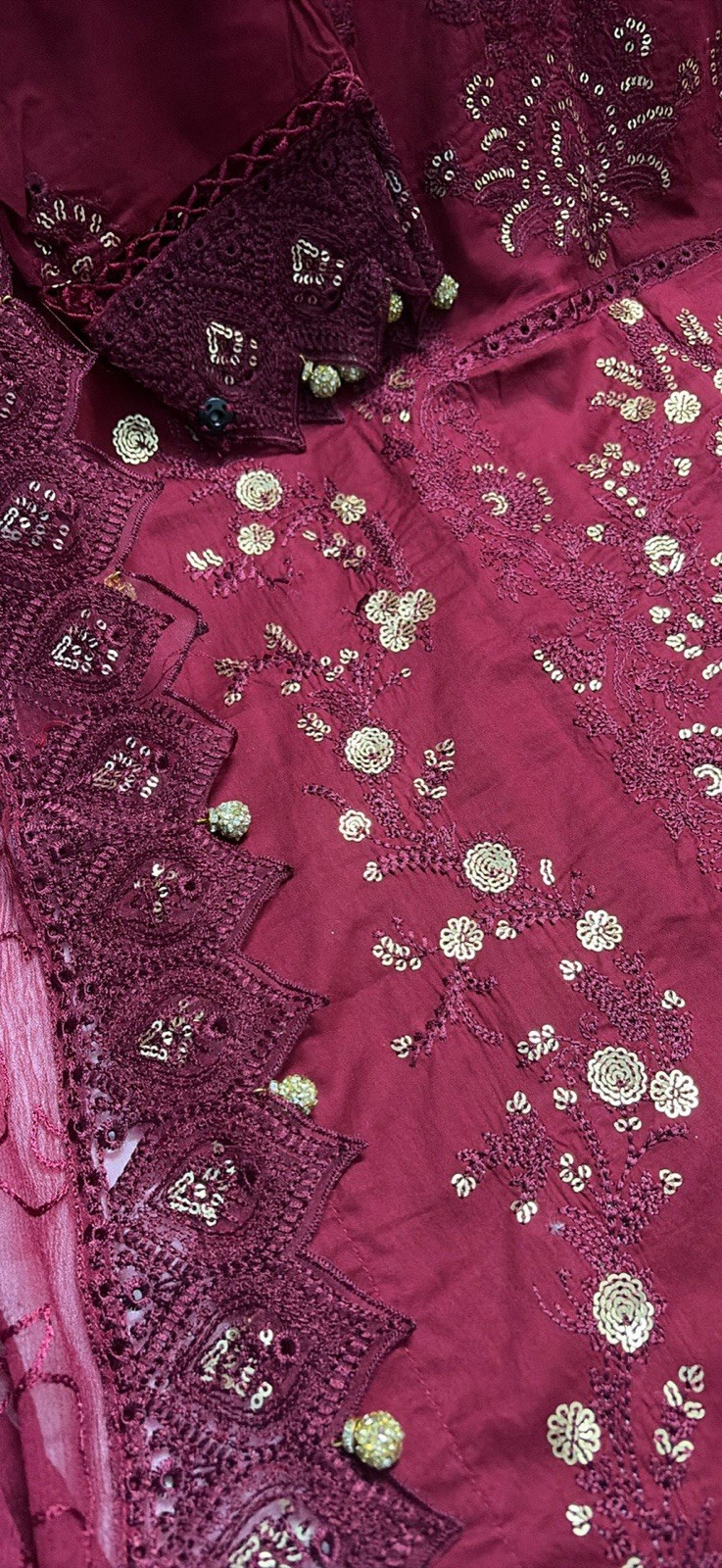 Indian Pakistani Lawn Embroidered Three Piece Suit Size Small New With Zipper
