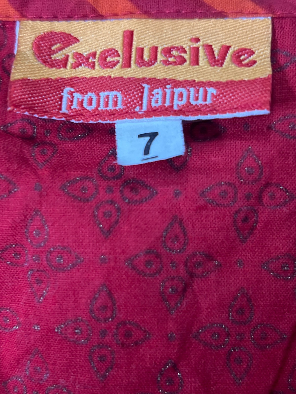 Exclusive from Jaipur Red Printed Kid’s Kurti Top Size 7 – Colorful Collar & Cuf