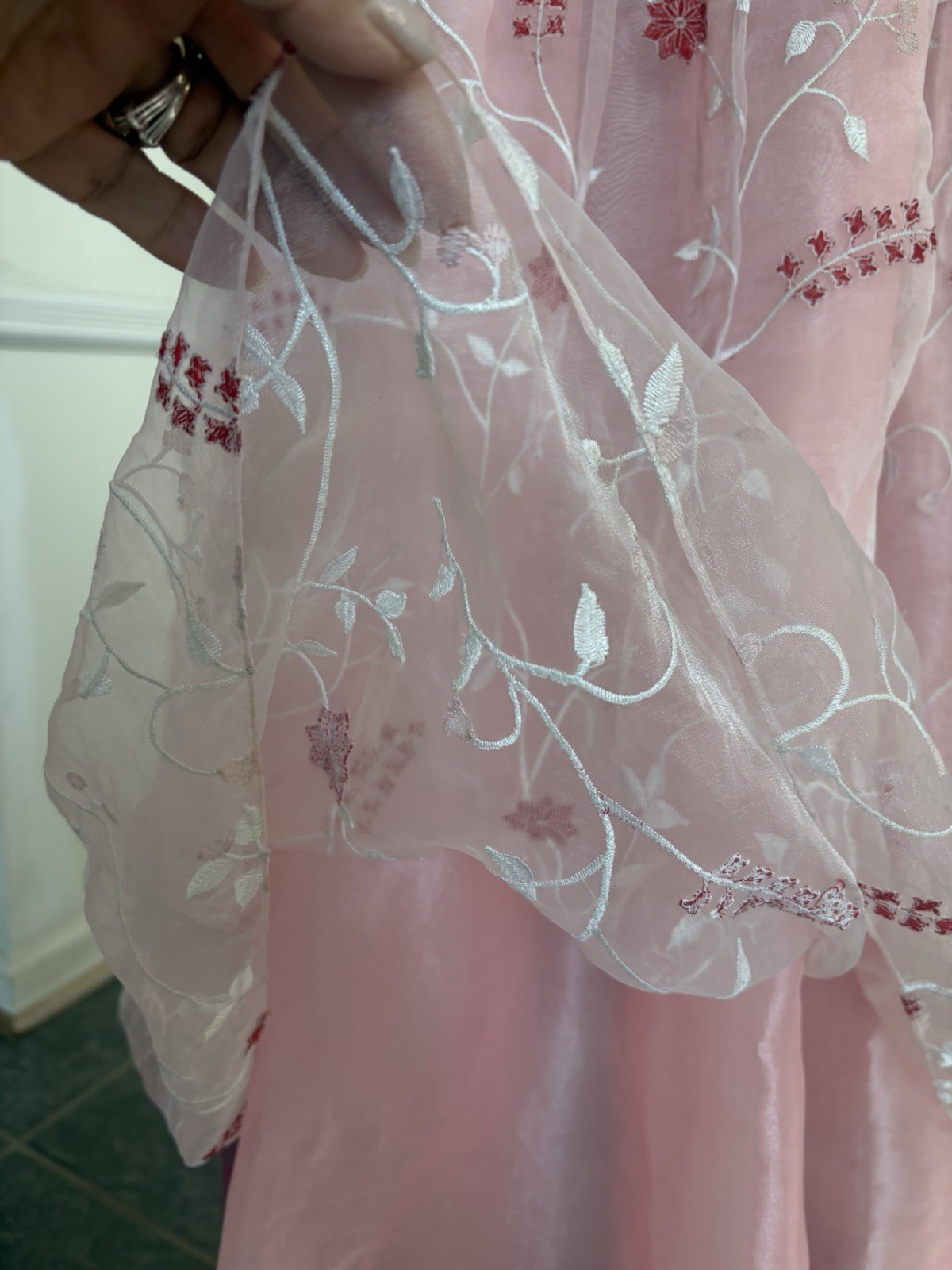 Korean Hanbok 3-tiered floral embroidery skirt Korea Handmade