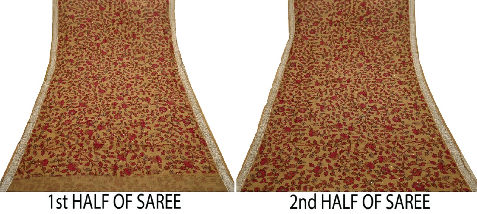 Indian Vintage Sari Pure chanderi Silk Kalamkari Print Saree Craft Fabric 5Yd