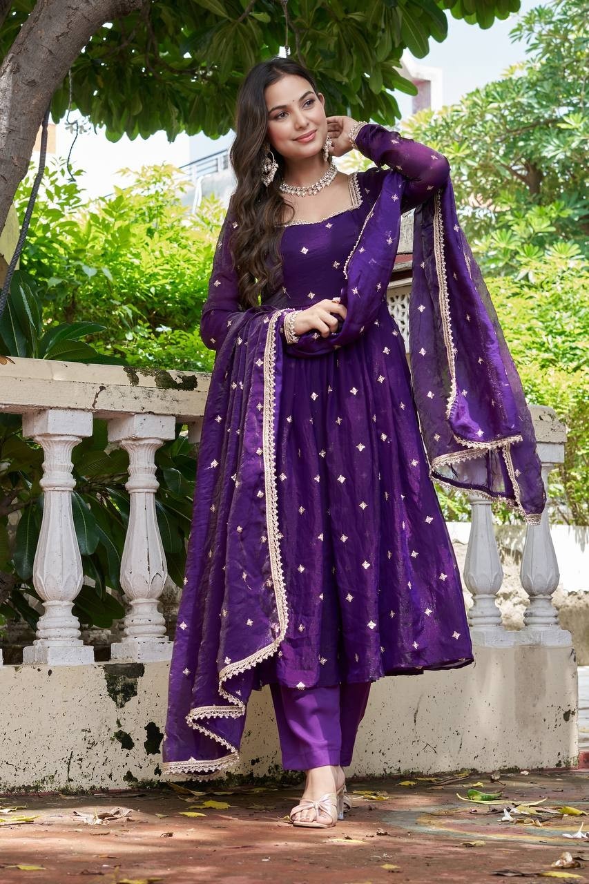 Wedding Reception Party wear Designer Fandy Silk Gown with Dupatta Suits