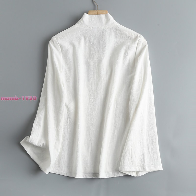 Chinese Style Womens Cotton Flared Long Sleeve Hanfu Cross Collar Tie Daily Wear
