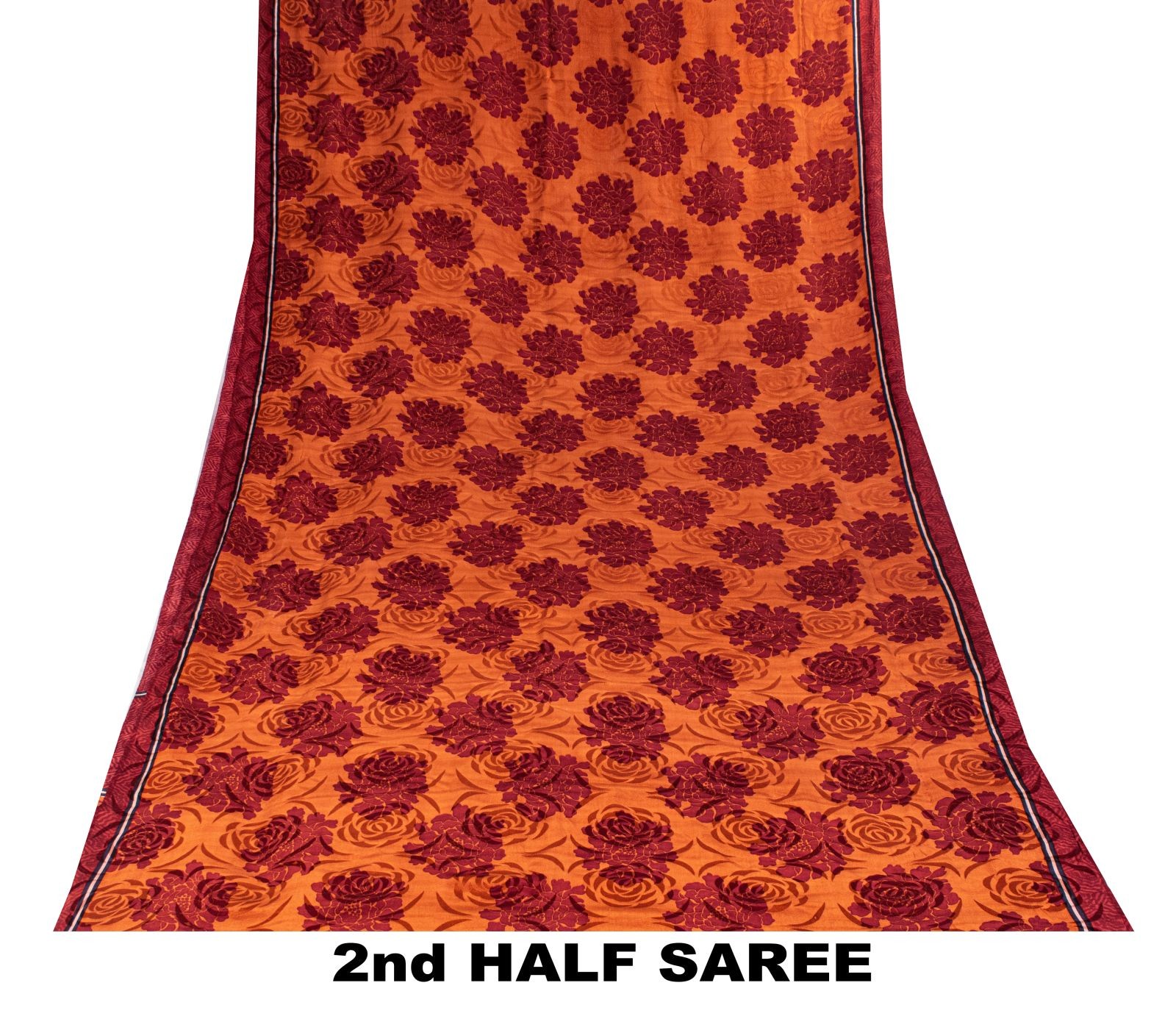 Sanskriti Vintage Saree Brown Pure Crepe Silk Floral Printed Sari 5.5+Yd Fabric