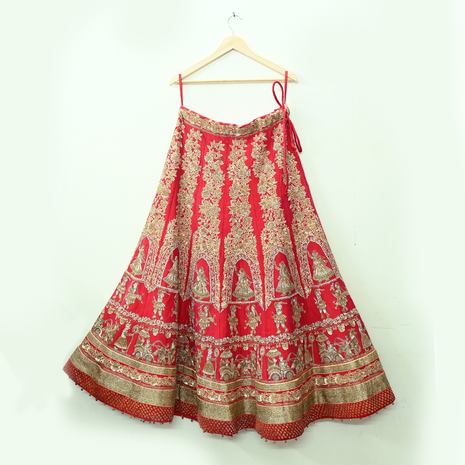 Indian Wedding Red Net/Satin Silk Hand Embroidered Designer Lehenga 3pcs set