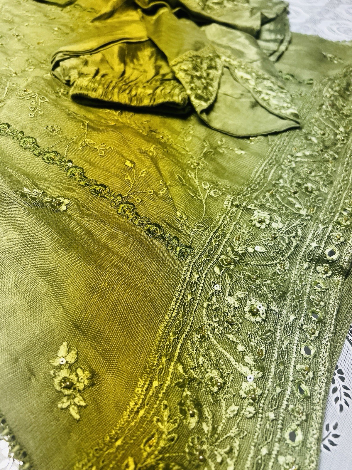 Agha Noor Embroidered Designer Danni Green, Khaddi Cotton, Size Medium
