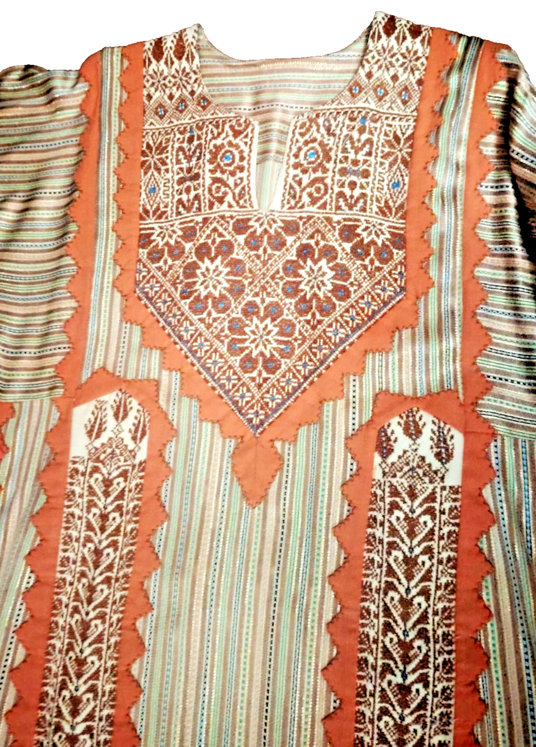 Vtg Handmade Traditional Embroidered Thobe Arabic Ethnic Long Sleeve Dress SizeL
