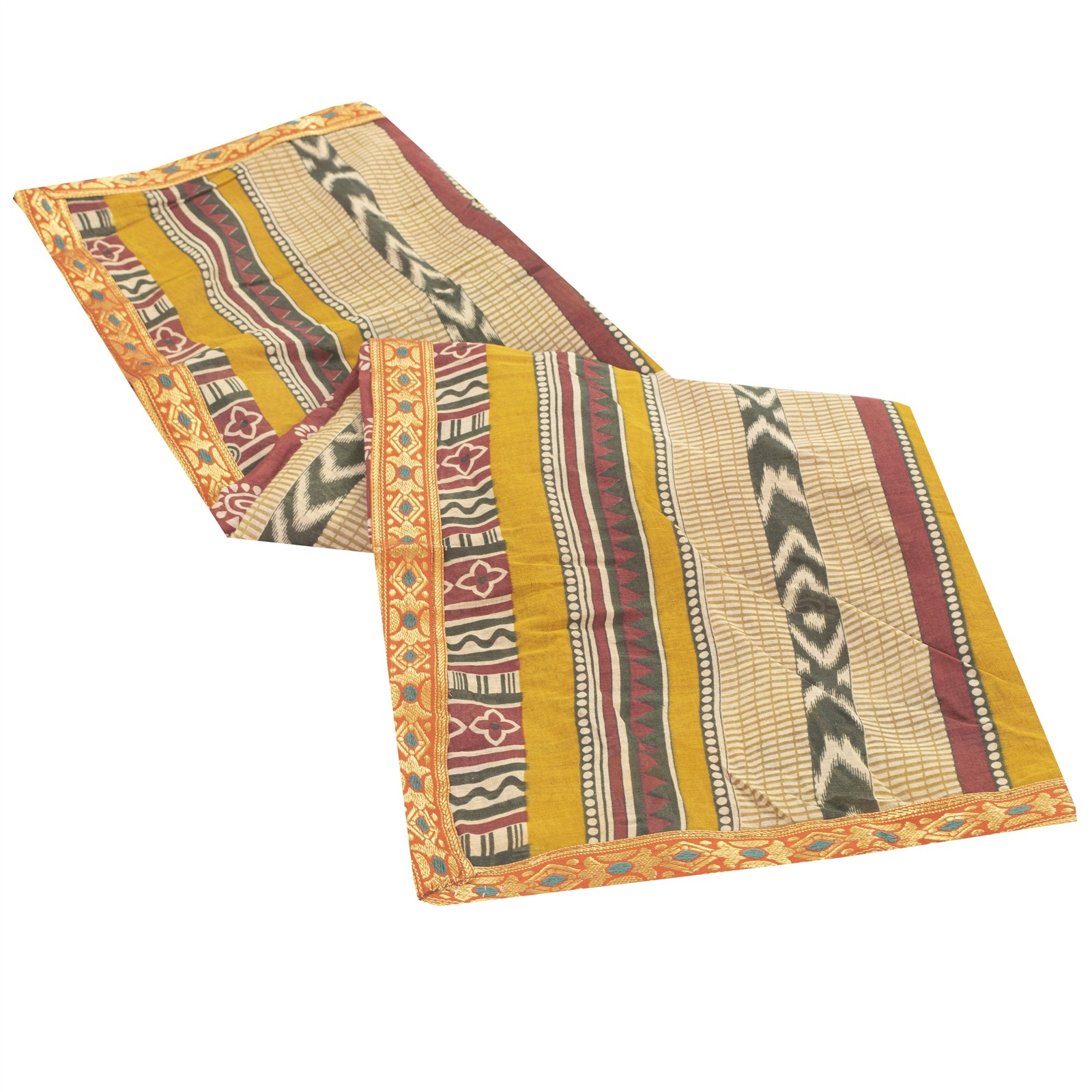 Sanskriti Vintage Sarees Dark Red Block Printed Pure Cotton Sari Craft Fabric