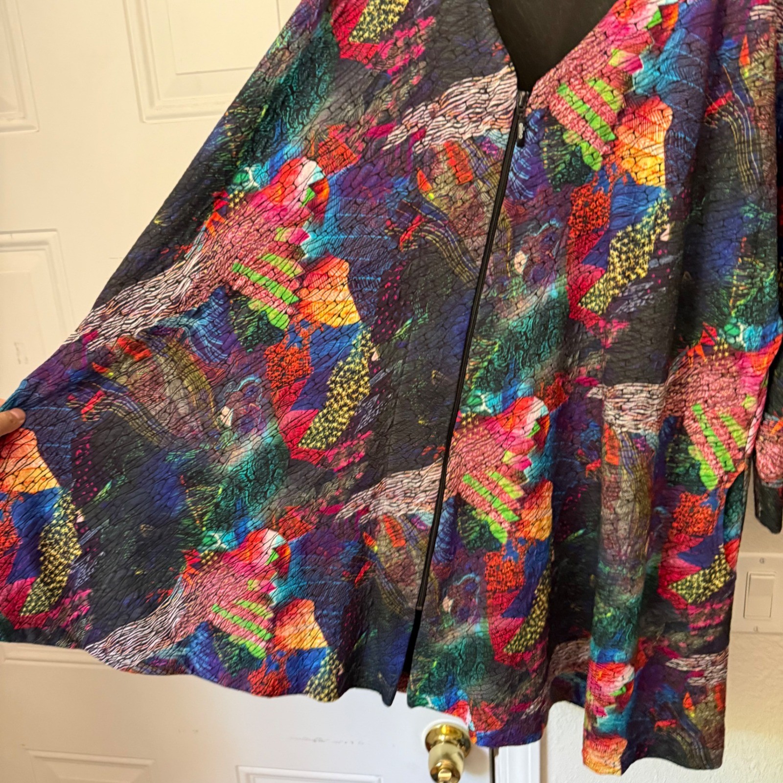 AINO Finland rainbow lagenlook tropical parrot full zip long line sleeve jacket