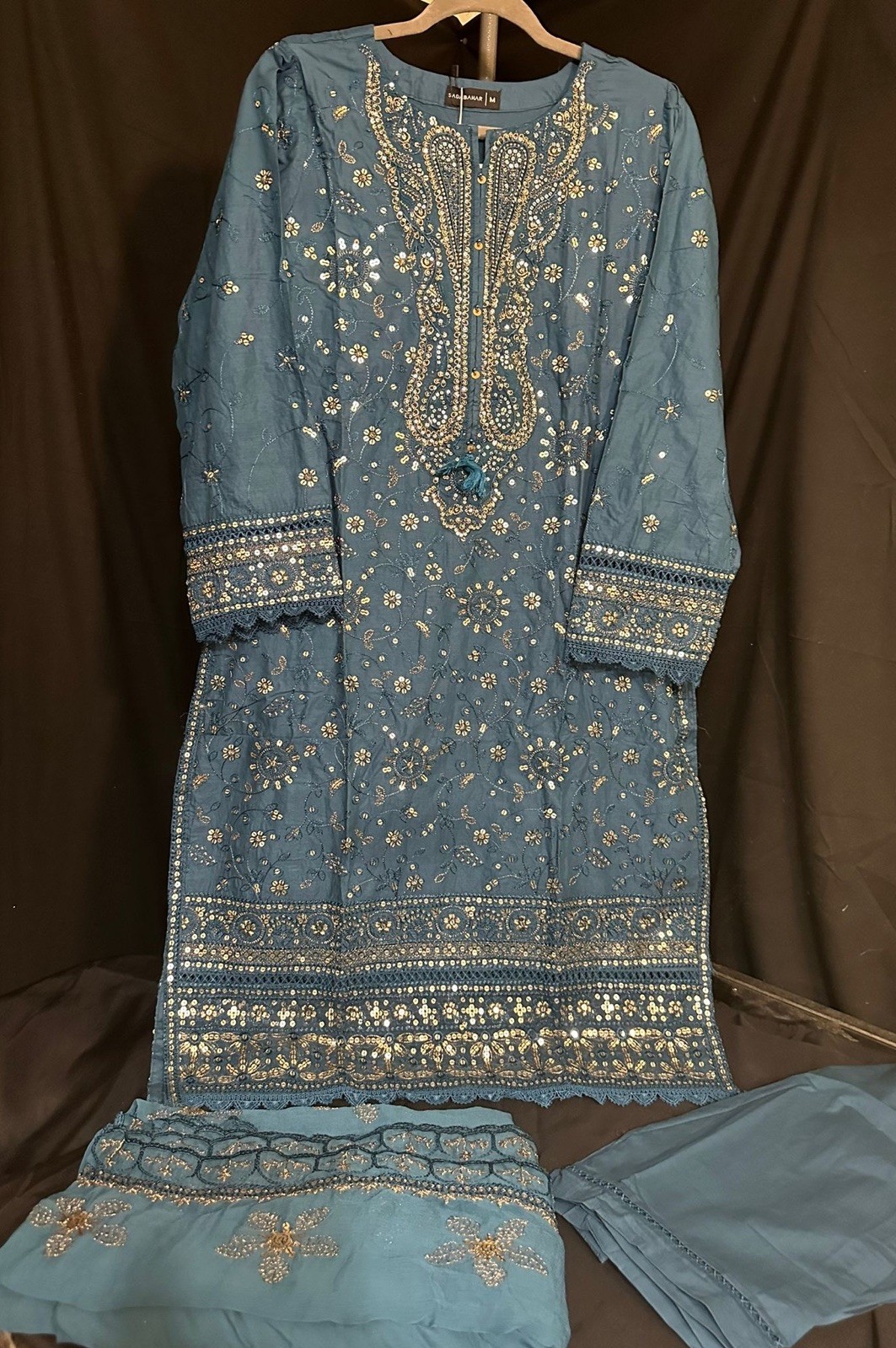 PREMIUM⭐️SADABAHAR BRAND – Lawn/Cotton . Emb 3 PC-Teal/ Blue Color-Medium – $50