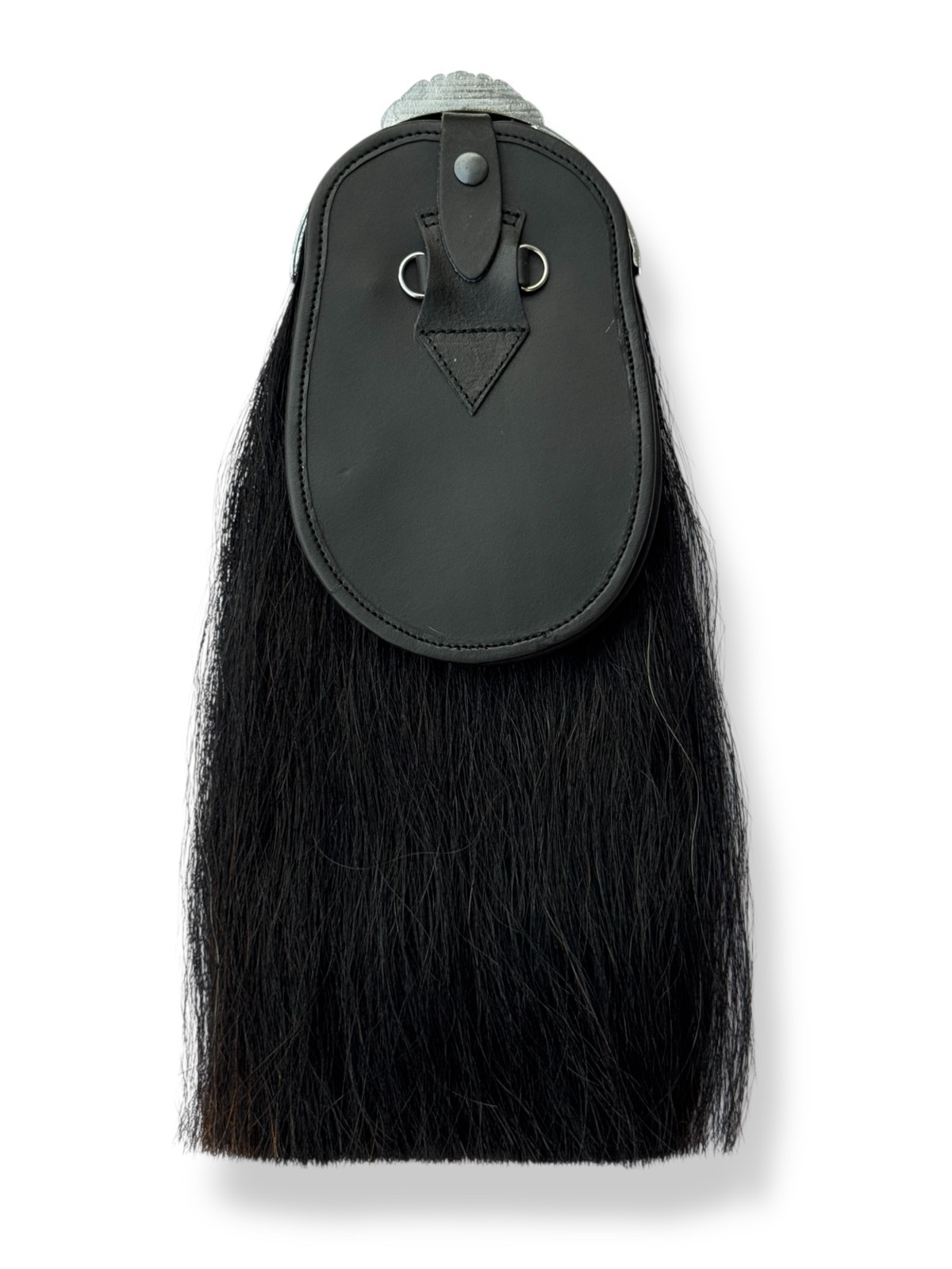 Scottish Black Horse Hair Thistle Cantle Kilt Sporran In Three White Tassel